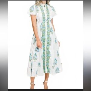 Victoria Dunn Blue and Green Floral Maxi Dress